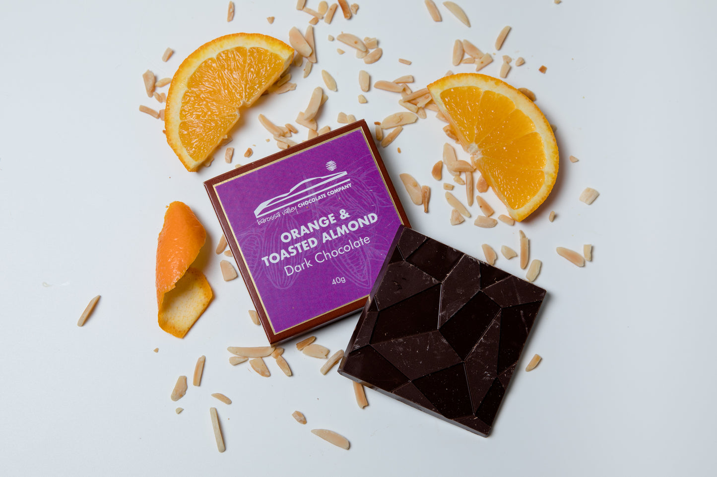 Dark Chocolate with Orange & Toasted Almond 40g Block