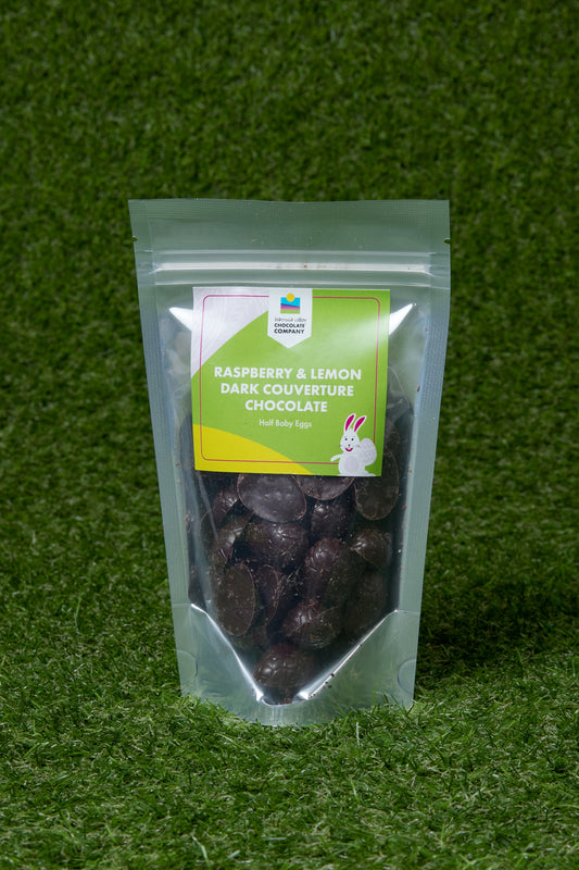 Half Baby Easter Egg Pouch - Dark Chocolate with Raspberry & Lemon